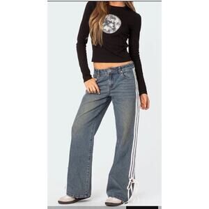 Edikted Washed Low Rise Bow Ribbon Baggy Jeans